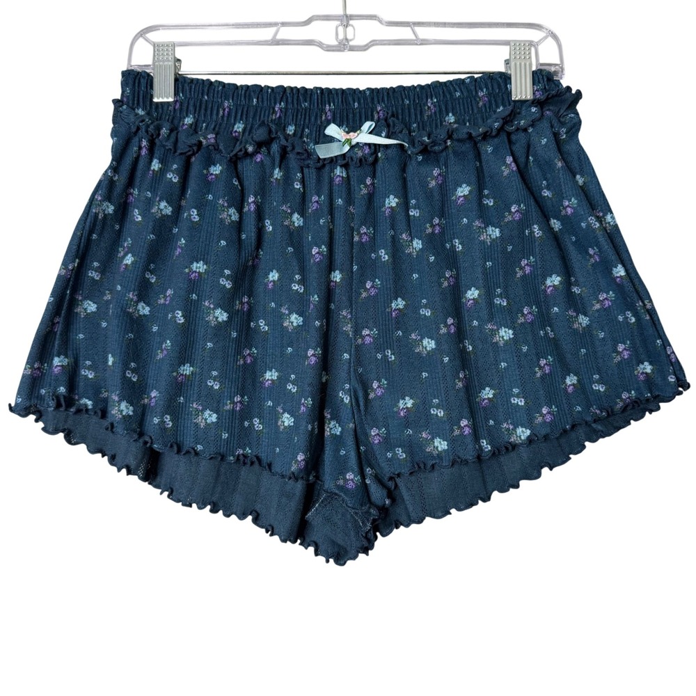 For Love And Lemons Shorts Womens M Blue Floral Lola Pointelle PJ Pajama Cottage
